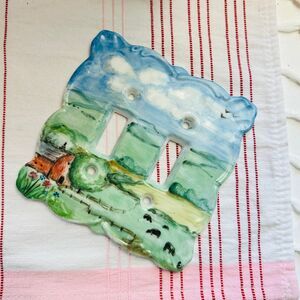 RARE Landscape/Barn Hand painted Watercolor Porcelain Light Switch Cover
